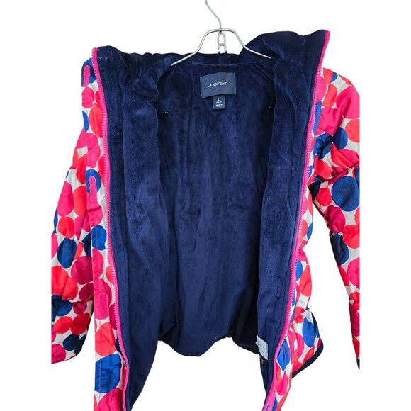 Lands End Girls Winter Coat 6-7 Colorful Polka Dot Fleece Lined Puffer Jacket - Picture 5 of 8